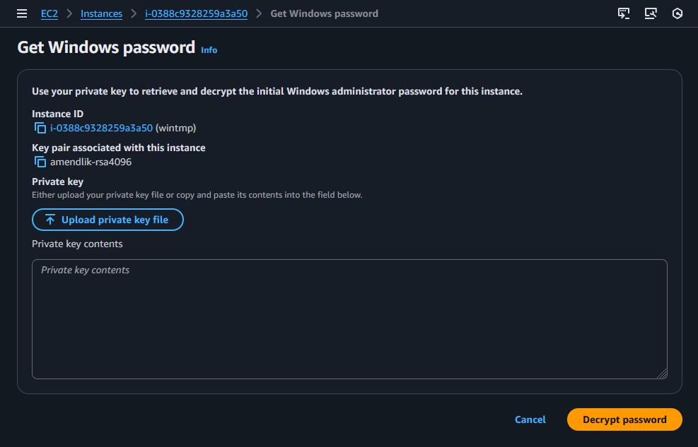 Web Console - Get Windows Password